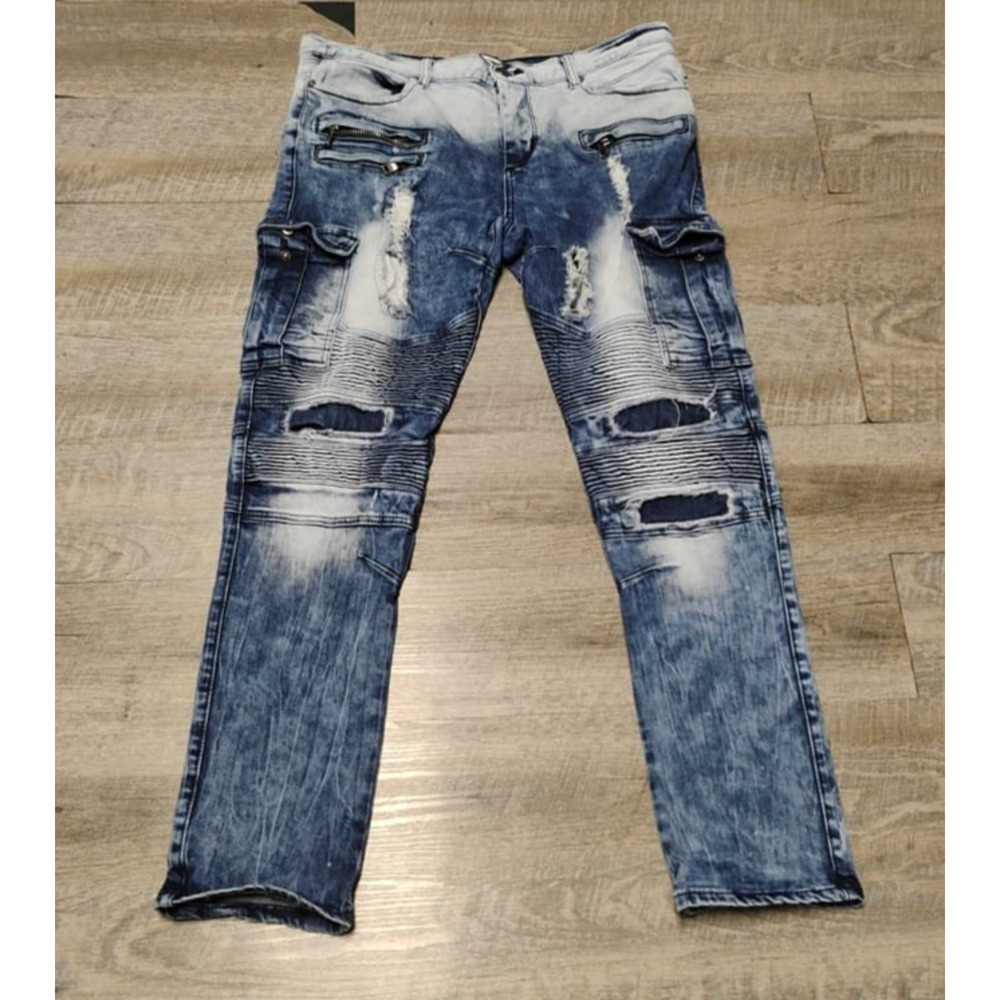DSTRKT Denim Men 36x30 Blue Biker Fit Acid Wash Distressed Zip Ankle Streetwear